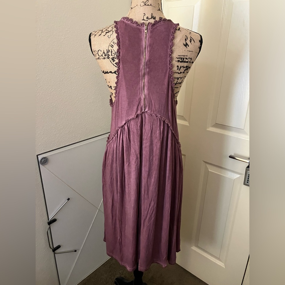 Pol Mauve Sleeveless Dress cute summer crochet detail boho chic L - Picture 5 of 6
